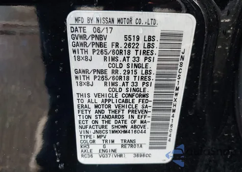 2017 Infiniti Qx70 z USA, uszkodzony, nr VIN JN8CS1MWXHM416044